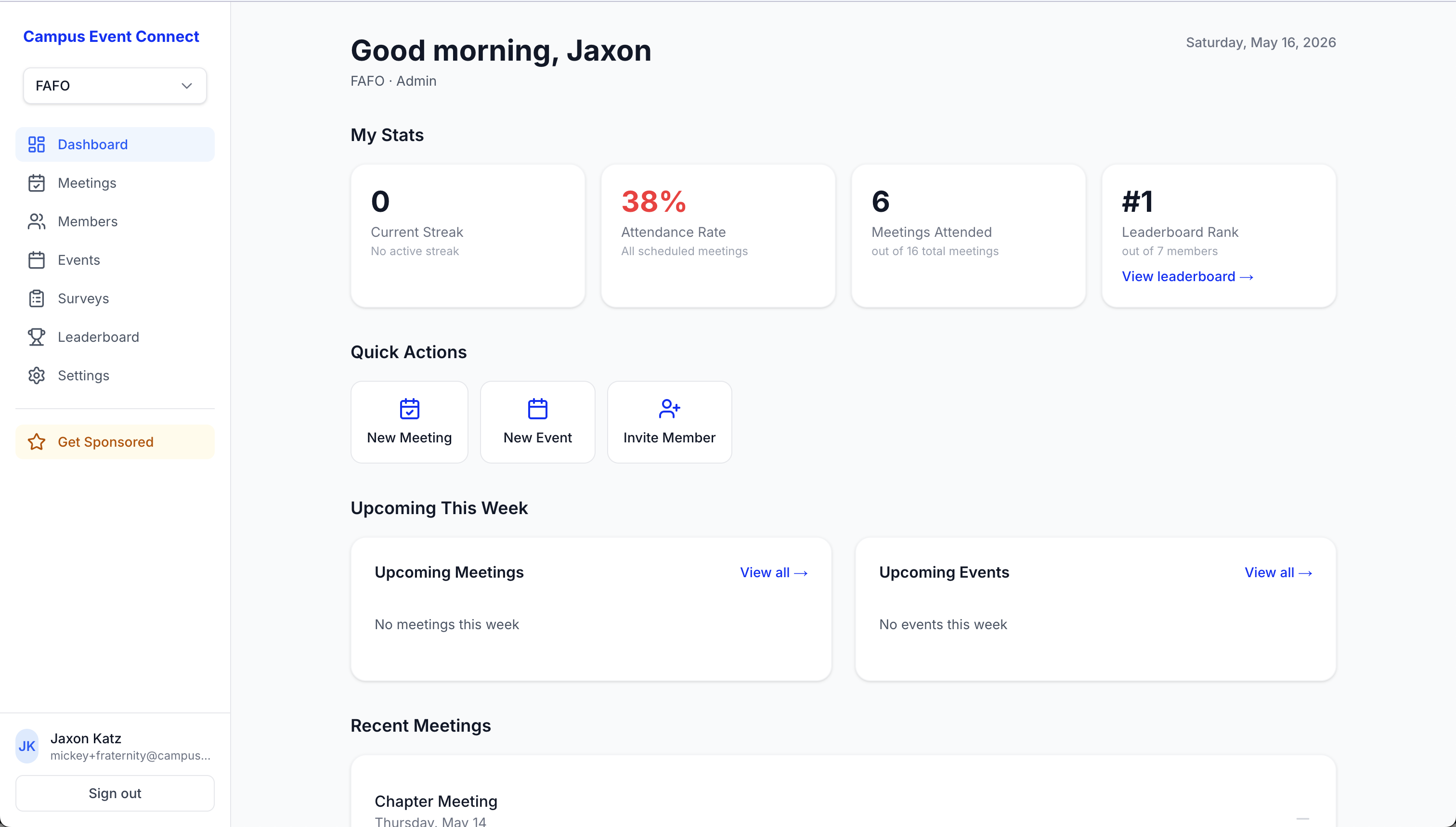 Chapter dashboard
