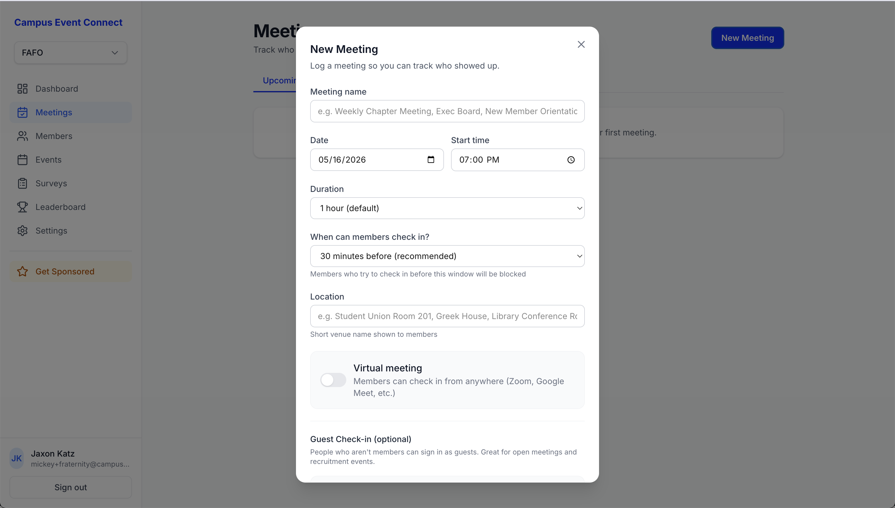 Chapter events and meeting management